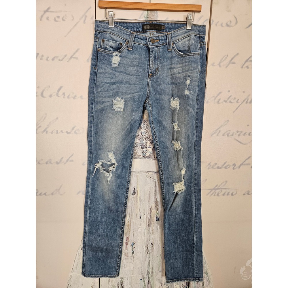 JET John‎ Eshaya Distressed Skinny Jeans Medium Wash Blue Size 8 Made in USA
